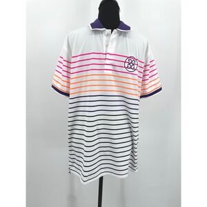 G/FORE Polo Shirt Mens S White Multi Stripe Performance Golf Luxury Preppy Top